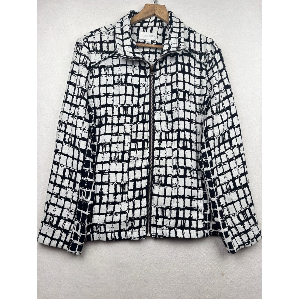 Erin London Zip Up Jacket Womens XL‎ Grid Pattern Textured Artsy Chic